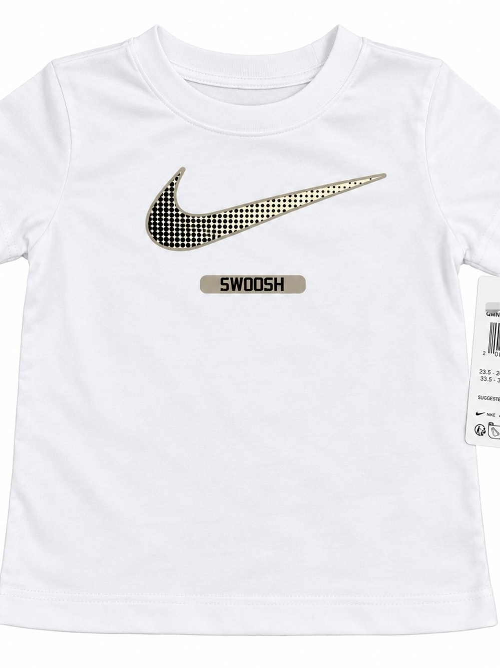 Nike White Short-Sleeve Tee with Gold & Black Dotted Swoosh